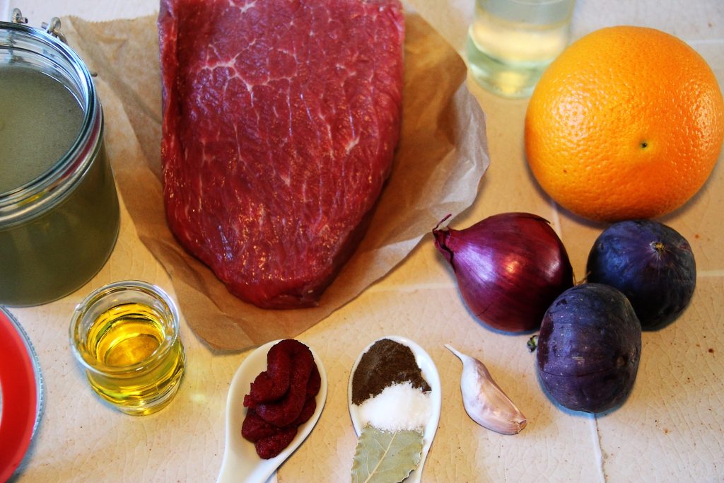 Die Zutaten für unser Rindfleisch mit Feigen und Orange